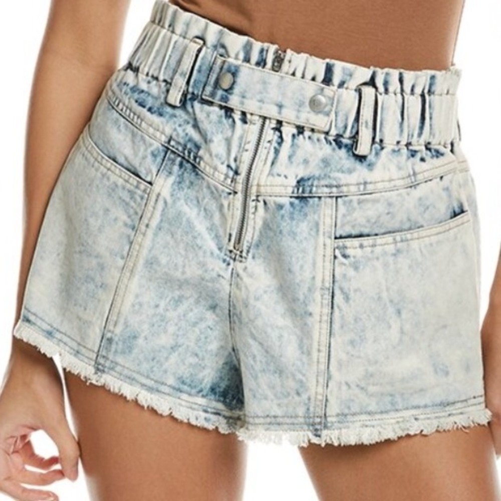 Sea New York High Waisted Acid Wash Denim Paperbag Cutoff Shorts Light Blue
